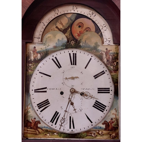 1099 - An Edwardian oversized mahogany Grandfather Clock, the swan neck pediment cornice with brass finials... 