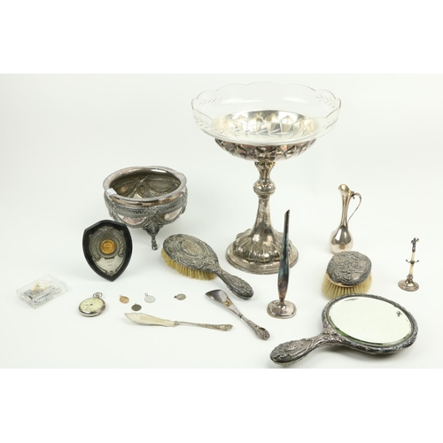 614 - A silver plated and cutglass Table Center, of circular form with flared base, 12