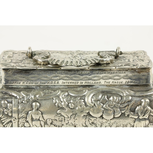 632 - A good early 20th Century silver Casket, with embossed classical decoration and a smaller pierced si... 