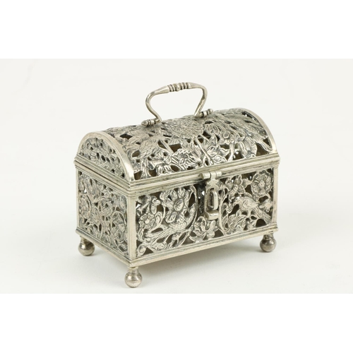 632 - A good early 20th Century silver Casket, with embossed classical decoration and a smaller pierced si... 