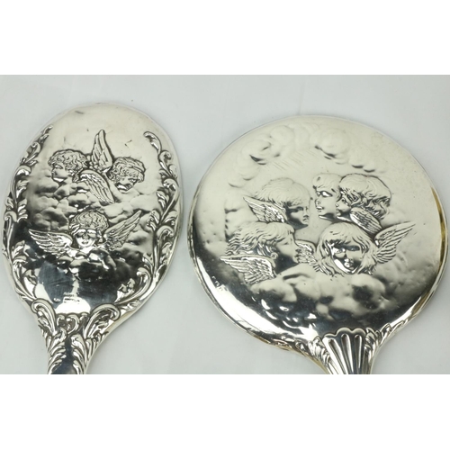 641 - Two Art Nouveau silver handed Mirrors, three similar Hand Brushes, two Shoe Horns, a Glove Stretch, ... 