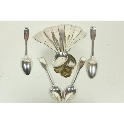 657A - A set of 11, early 19th Century English silver Dessert Spoons, including a few early Victorian ditto... 