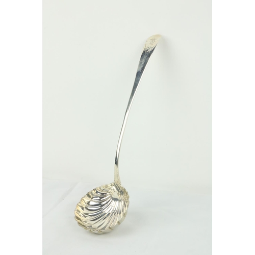 673 - A George IV bright cut and monogrammed silver Soup Ladle, with shell bowl by J.S. Lloyd London 1821.... 