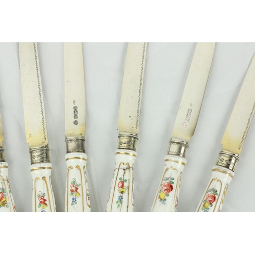 680 - A set of 16, silver Fruit Knives & Forks (8 + 8), with porcelain handles, some damaged. (16)... 