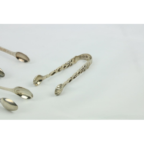 697 - A bright cut silver Sugar Tongs, two similar plain ditto, and two smaller ditto. (5)... 