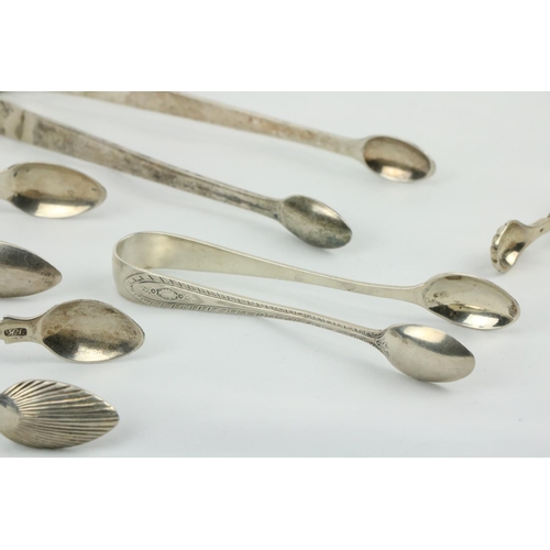 697 - A bright cut silver Sugar Tongs, two similar plain ditto, and two smaller ditto. (5)... 