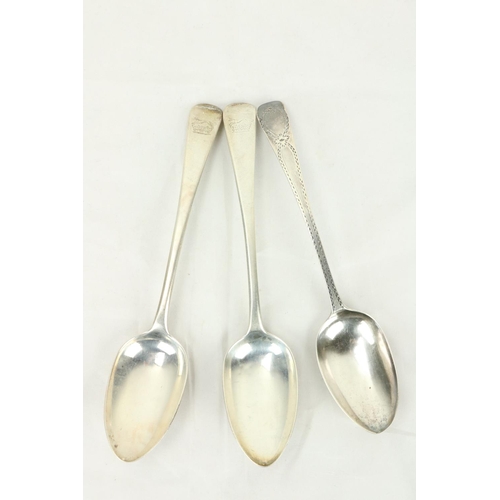 715 - A pair of late Georgian silver Serving Spoons, by William Eley, London; together with a silver brigh... 