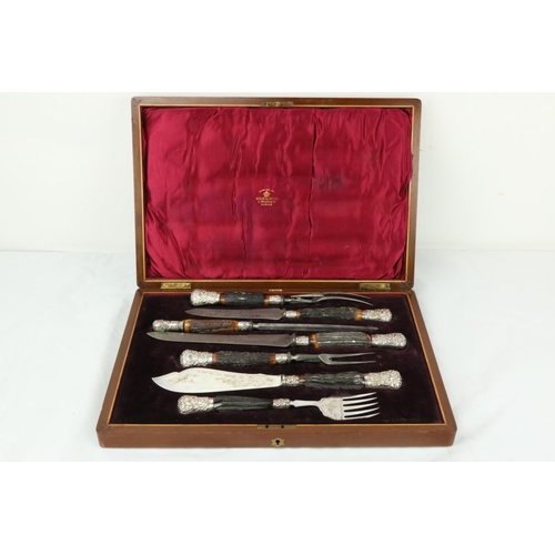 719 - A cased 7 piece Victorian silver Carving Set, each item with bone handle. (7)