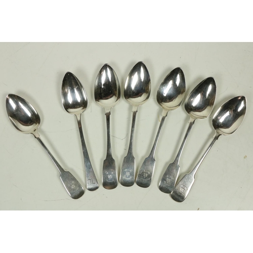 722 - A set of seven English & Irish Georgian silver Serving Spoons, by John Nicklin (Dublin) (4); Ric... 