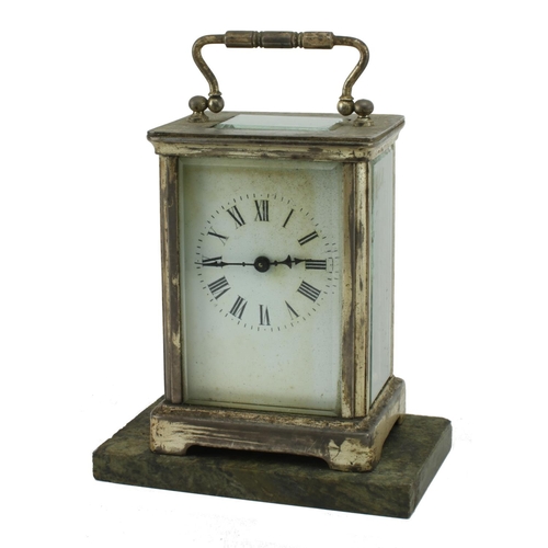 747 - A small 19th Century English brass cased Carriage Clock, on a green marble base (loose). (2)... 