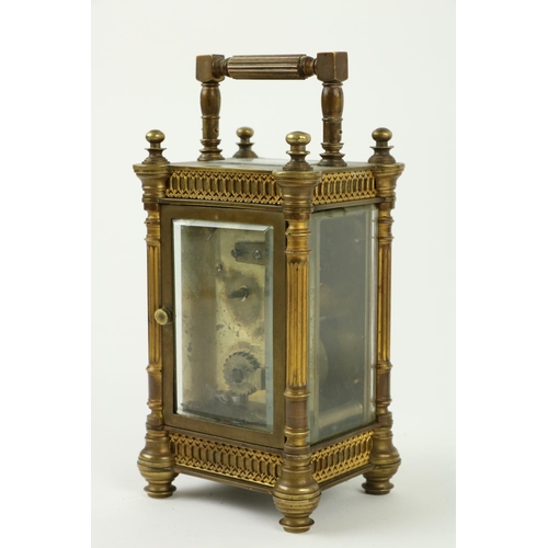 749 - A 19th Century ormolu cased Carriage Clock, with filigree design, enamel face, reeded pillars and hi... 