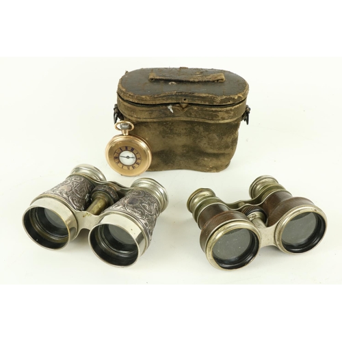 750 - A good pair of silver mounted brass Opera Glasses, with London hallmarks, in leather case; another s... 