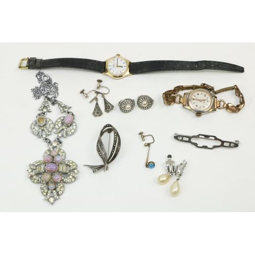 763 - A collection of Costume Jewellery, including ear-rings, brooch, watches etc., as a lot, w.a.f. (1)... 