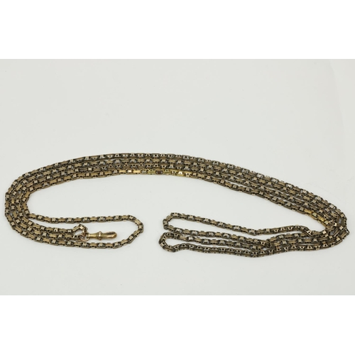 768 - A gold link Chain, of long proportions with fob link, approx. 30