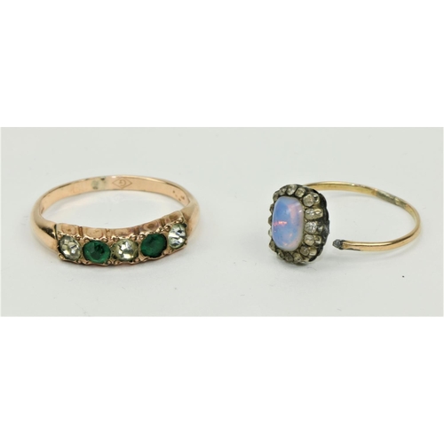 784 - A 9ct gold Ring, (no hallmarks) with white and green stones; and a gold Ring (broken) with central o... 