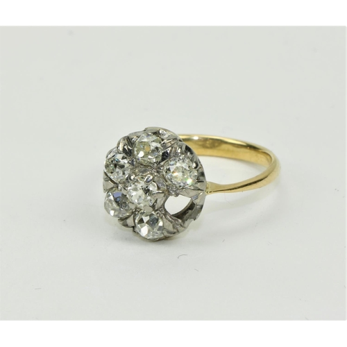 785 - A good 18ct gold Ring, cluster of six diamonds (one stone missing) approx. 1.02ct, all old cut, M si... 