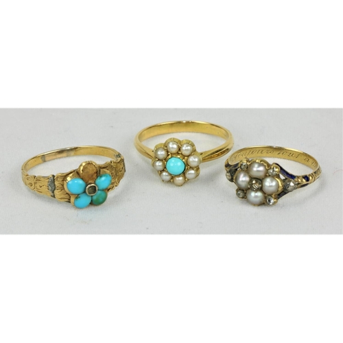 789 - An attractive 18ct gold Ladies Ring, with centre turquoise stone surrounded by seed pearls; another ... 