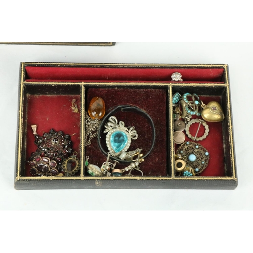 795 - Jewellery Box:   Containing some turquoise stones, some items with ruby type stones, 8 varied tie-pi... 