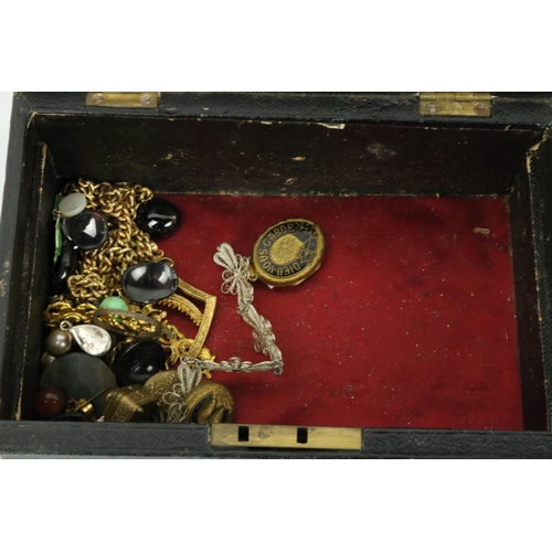 795 - Jewellery Box:   Containing some turquoise stones, some items with ruby type stones, 8 varied tie-pi... 