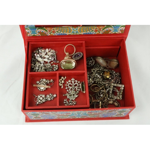 796 - Jewellery Box:  Collection of varied items, mostly paste brooches, pendants, earrings, buckles,... 