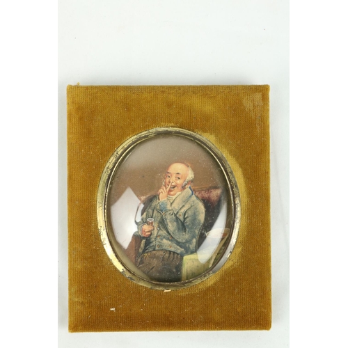 806 - 19th Century English SchoolMiniature: 'Portrait of Man seated by a Table holding a Glass,' watercolo... 