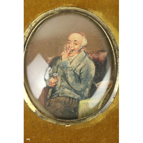 806 - 19th Century English SchoolMiniature: 'Portrait of Man seated by a Table holding a Glass,' watercolo... 