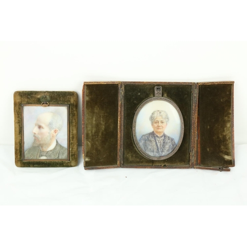 807 - English Edwardian SchoolA large painted oval miniature of 'An Elderly Lady,' on bone, in leather fra... 