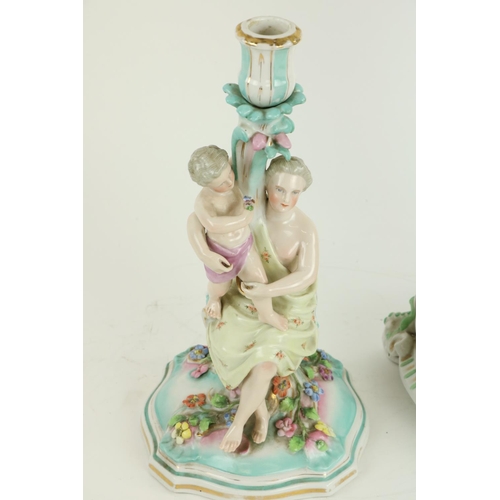 866 - A Sitzendorf porcelain Candlestick, modelled with Woman and Infant, 12 1/2