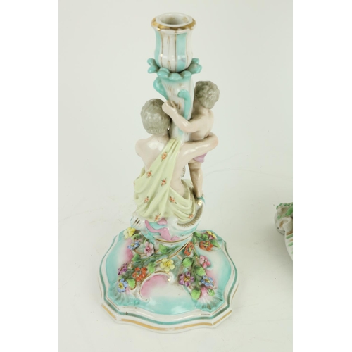 866 - A Sitzendorf porcelain Candlestick, modelled with Woman and Infant, 12 1/2