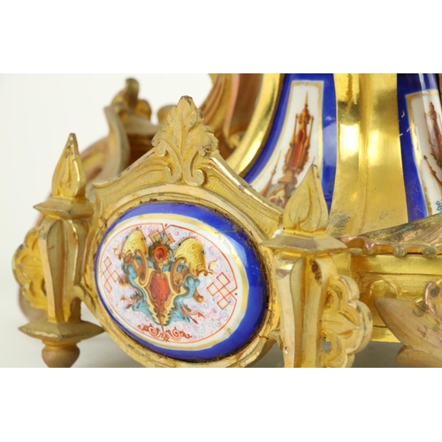 883 - A 19th Century French Mantel Clock, of mythical design, decorated with colourful porcelain panel and... 