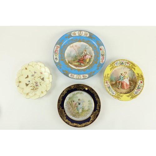 889 - An attractive Serves style large porcelain Dish, decorated with figures in a garden on celeste blue ... 