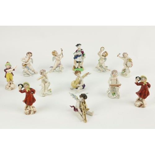 897 - An 8 piece miniature Naples porcelain Orchestra, figures with various  instruments, 4 1/2