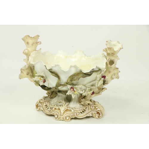 904 - A good large Moore Brothers Centerpiece, with flower encrusted bowl, a rococo style leaf moulded bas... 