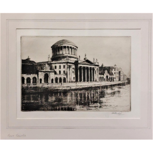 981 - Margaret M. Rudge, British Exh. (1913 - 1929)A set of 6 black and white ink Engravings of Dublin Vie... 