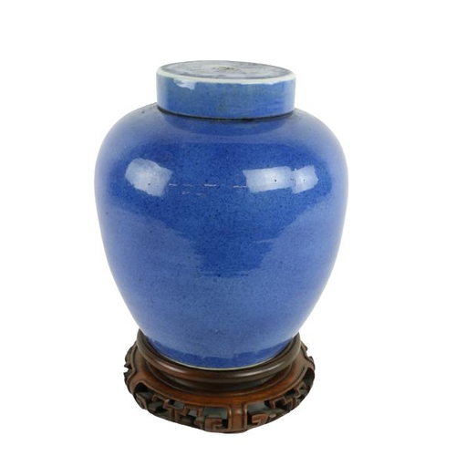 283 - A late 19th Century / early 20th Century blue ground Chinese bulbous Jar and Cover, (pierced at base... 