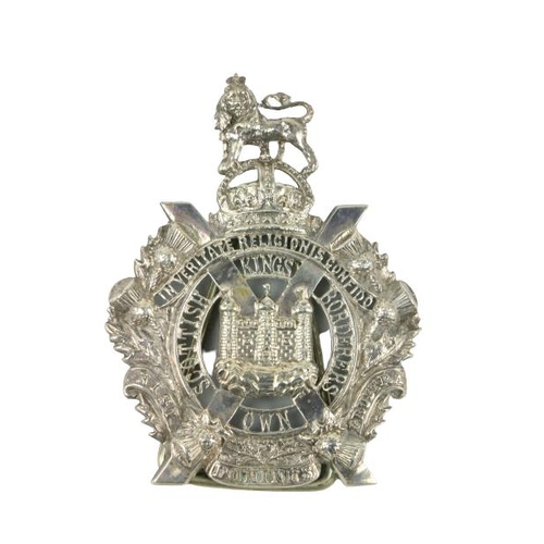 728 - Military: An attractive pierced silver Kings Own Scottish Borders Badge, now with small attached sta... 