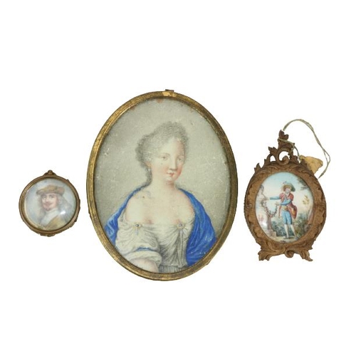 820 - 19th Century French SchoolMiniatures: A large oval miniature, 'Portrait of Lady with low-cut lace dr... 