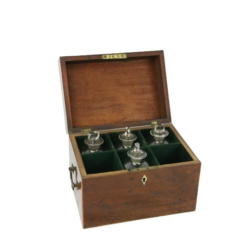 447 - An early 19th Century inlaid mahogany Decanter Box, with four square inscribed glass decanters (ex 6... 