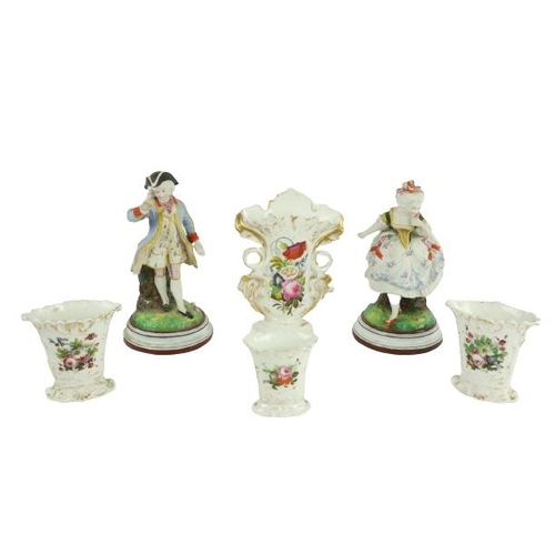 451 - A pair of French porcelain Figures, modelled as an elegant Gent & Lady, 10 1/2