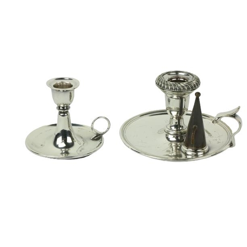 640 - A small modern silver Chamber Candlestick, with ring handle, Birmingham hall marks, together with a ... 