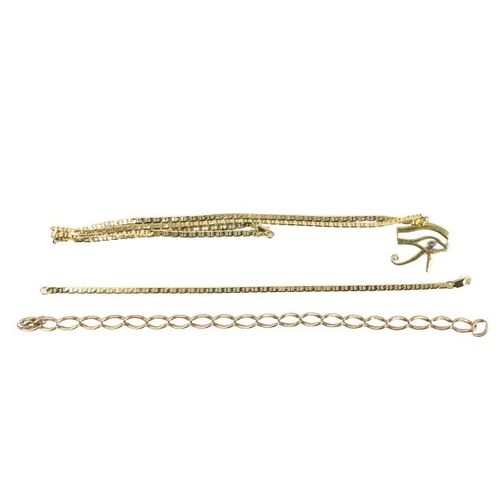 775 - An attractive modern gold square link Necklace and Pendant, with matching bracelet, a heavier and ea... 