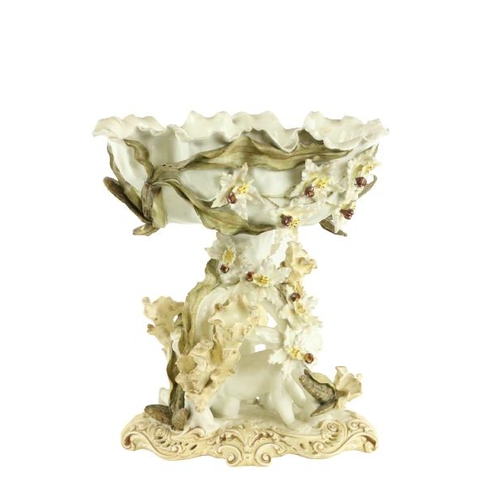 923 - A very good large Moore Brothers porcelain Table Center, with flower encrusted bowl and stems over a... 