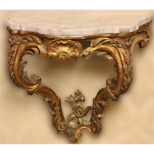 2 - A 19th Century giltwood Console Table, with shaped Carrara marble top of rococo design and taste. (1... 