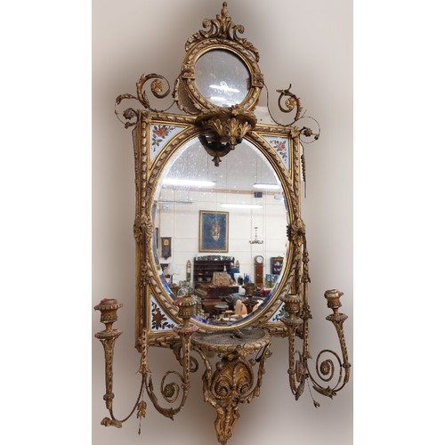 227 - A late 18th / early 19th Century Girandole giltwood Mirror, the capital with circular mirror and she... 