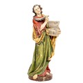 An early polychrome decorated carved wooden Figure, of a standing Saint, holding a book and quill pe... 