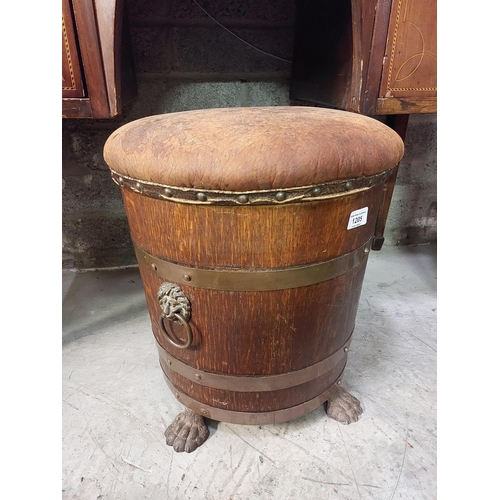 1205 - A 19th Century English oak Coal Barrel, by R.A. Lister and Co., with liner and padded leather covere... 