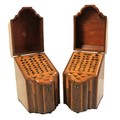 A fine quality pair of matching George III period inlaid and crossbanded mahogany Knife Boxes, with ... 
