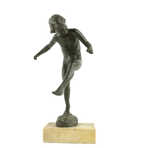 262 - A late 19th Century bronze Figure, of a naked Boy on rectangular marble base, 11 1/2