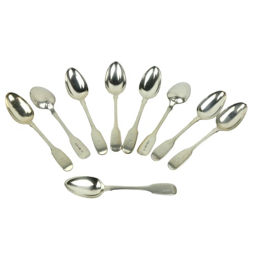 699 - A set of 9 English silver Dessert Spoons, London c. 1833, approx. 12ozs. (9)