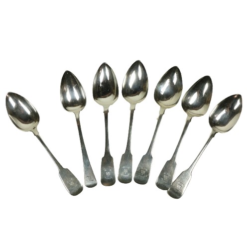 722 - A set of seven English & Irish Georgian silver Serving Spoons, by John Nicklin (Dublin) (4); Ric... 